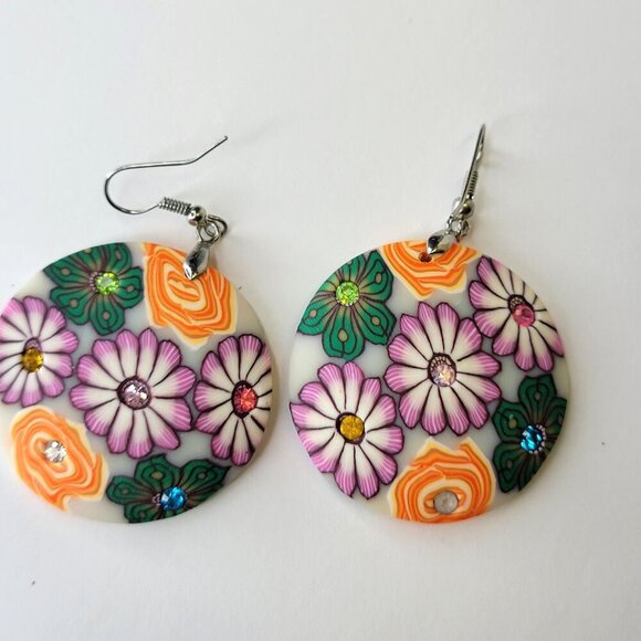 Floral Sequin Round Earrings Light Flower Earrings - Picture 1 of 5